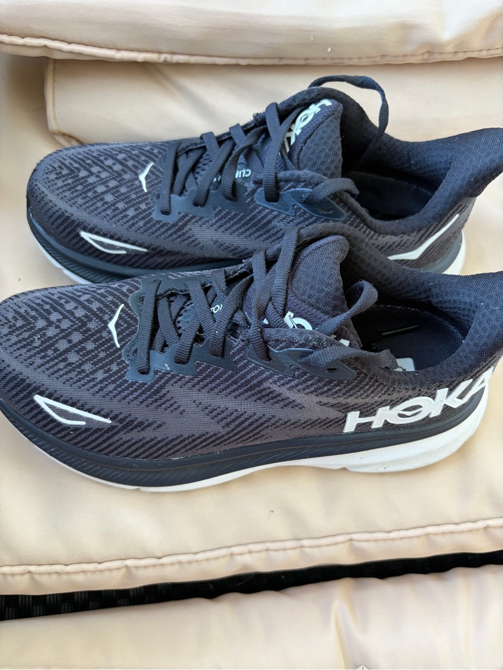 Hoka Women’s Clifton 9 Black and White Lightweight Running Shoes